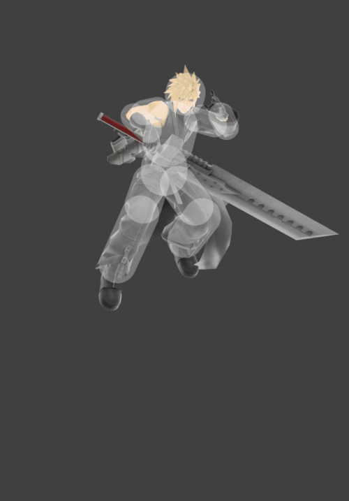Hitbox visualization for Cloud's down aerial