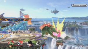 Credit to Ruben for this. Bayonetta being Bounce Glitched on the edge of Battlefield. Only Bowser Jr. has remotely similar interactions.