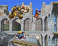 Bowser, Wario, and Diddy Kong in Temple as it appears in Super Smash Bros. Brawl.