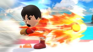 A Mii Brawler using Exploding Side Kick in Super Smash Bros. for Wii U.