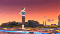 A Gif of the Wii Fit Trainer doing a roll dodge.