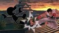 Ryu using his forward aerial on Mr. Game & Watch on Suzaku Castle.