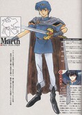 Older artwork of Marth from a trading card game based on the Fire Emblem universe.