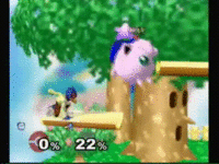 Jigglypuff using a ledge-canceled back aerial to combo into Rest.