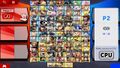 The character selection screen for Squad Strike in Super Smash Bros. Ultimate with all of the characters unlocked and all DLC characters purchased.