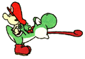 Official artwork of Yoshi sticking his tongue out from Super Mario World 2: Yoshi's Island.