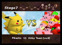 Pikachu about to fight the Kirby Team.
