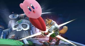 Kirby using his Down Aerial from SSB4.