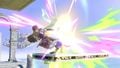 Zelda's forward aerial Lightning Kick against Lucario in Super Smash Bros. Ultimate.