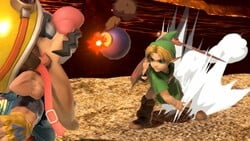 Young Link feeding Wario a bomb in SSBU.
