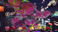 Female Inkling getting Screen KO'd on Moray Towers covered in pink ink.