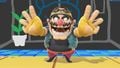 Wario taunting on the stage in Ultimate.