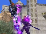 Ganondorf using the airborne Wizard's Foot on an opponent.