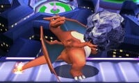 A screenshot of Charizard using Rock Smash in Super Smash Bros. for 3DS.