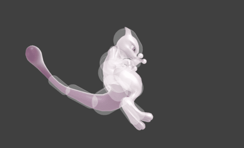 Hitbox visualization for Mewtwo's forward aerial
