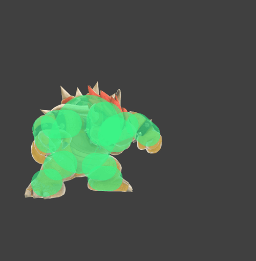 Hitbox visualization for Bowser's down throw