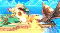 Pikachu, Link, Bowser and Inkling being attacked by Rathalos on Tortimer Island.