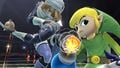 Toon Link holding a bomb in front of Sheik.