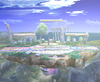 Full view of the Battlefield stage in Super Smash Bros. Brawl.