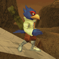 Falco's first idle pose in Melee