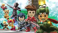 The third set of paid DLC for SSB4, showing Mii Fighter costumes on Peach's Castle.