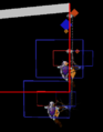 Comparison of Link's position when a wall is and isn't inhibiting his resting position hanging from the chain with his bow out