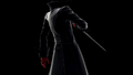 A view of Joker's in-game model from behind.