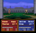 An enemy Mage casts Thoron in Fire Emblem: Mystery of the Emblem.