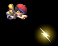 Ness's PK Fire (used in midair) goes downward at a 45° angle. (Brawl)
