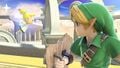 Young Link idling with Toon Link's Fairy on the stage.