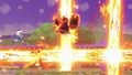 Bomberman's bomb detonating with King Dedede and Pit caught in the blast.