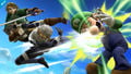 Using her neutral aerial on Luigi and alongside Link's neutral aerial.