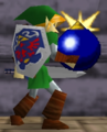 Link holding a bomb in Smash 64.