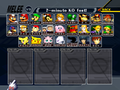 The character selection screen in Super Smash Bros. Melee with all characters unlocked.