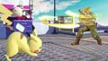 Guile attacking Pikachu with Sonic Boom on Moray Towers.