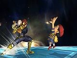 Captain Falcon's forward smash about to collide with Ness' up tilt.