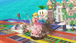 Peach pulling a Vegetable in Super Smash Bros. for Wii U.