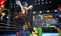 On Boxing Ring with Captain Falcon, Luigi, and Shulk.