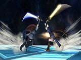 Marth's forward smash about to collide with Ike's forward smash.